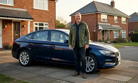 Customer with their delivered car in Burton upon Trent, Staffordshire, United Kingdom