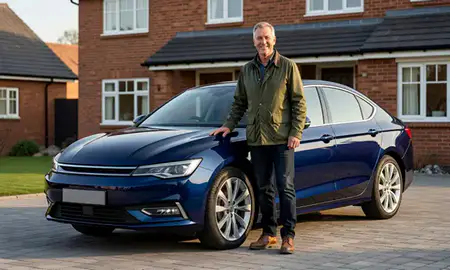 Customer with their delivered car in Cannock, Staffordshire, United Kingdom