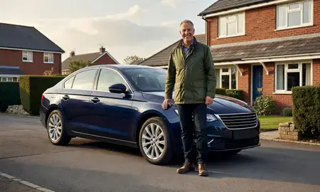 Customer with their delivered car in Newcastle-under-Lyme, Staffordshire, United Kingdom