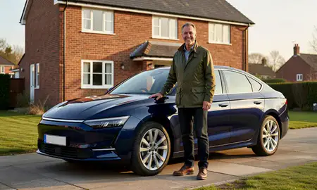 Customer with their delivered car in Stafford, Staffordshire, United Kingdom