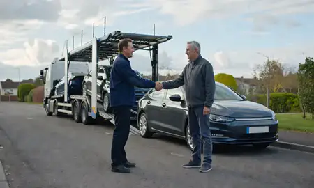Vehicle owner beside their delivered car in Stafford, Staffordshire, United Kingdom