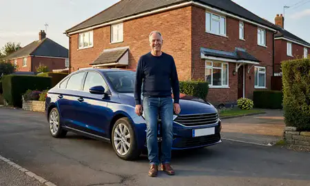 Customer with their delivered car in Stoke-on-Trent, Staffordshire, United Kingdom