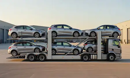 Car transporter parked in an industrial area of Tamworth, Staffordshire, United Kingdom