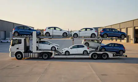 Car transporter parked in an industrial area of Stirling, United Kingdom