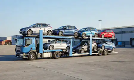 Car transporter loaded with vehicles in Stirling, United Kingdom