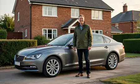 Customer with their delivered car in Bury St Edmunds, Suffolk, United Kingdom