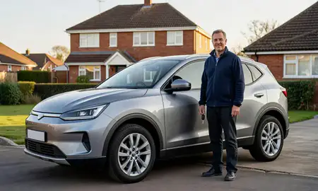 Car delivered to a driveway in Bury St Edmunds, Suffolk, United Kingdom