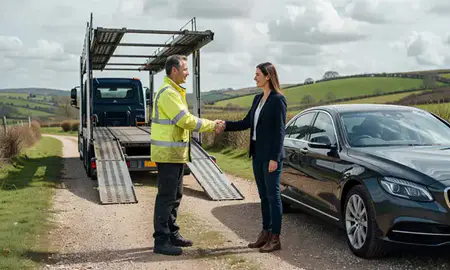 Vehicle owner beside their delivered car in Surrey, United Kingdom