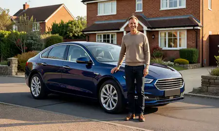 Customer with their delivered car in Camberley, Surrey, United Kingdom
