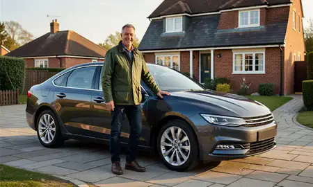 Customer with their delivered car in Esher, Surrey, United Kingdom
