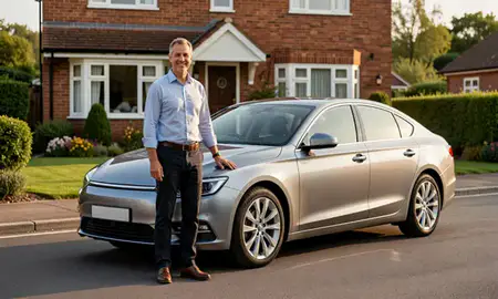 Customer with their delivered car in Ewell, Surrey, United Kingdom