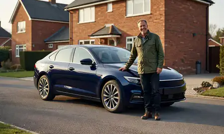 Customer with their delivered car in Guildford, Surrey, United Kingdom