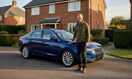 Customer with their delivered car in Redhill, Surrey, United Kingdom