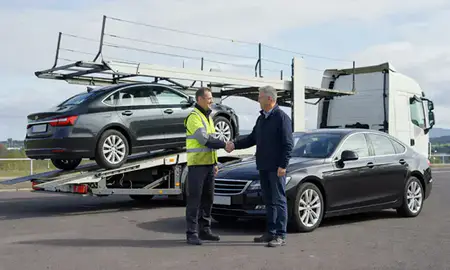 Vehicle owner beside their delivered car in Redhill, Surrey, United Kingdom