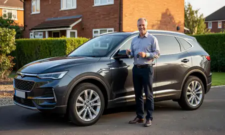 Car delivered to a driveway in Walton-on-Thames, Surrey, United Kingdom
