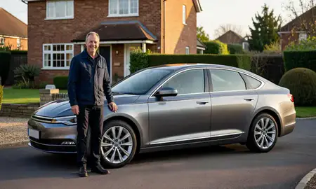 Customer with their delivered car in Woking, Surrey, United Kingdom