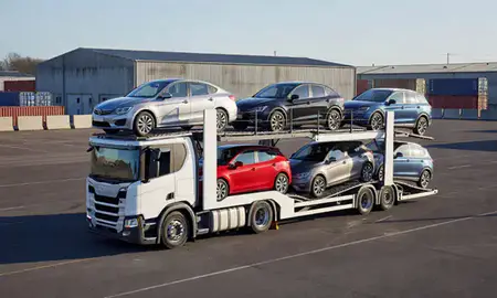 Car transporter loaded with vehicles in Tyne and Wear, United Kingdom
