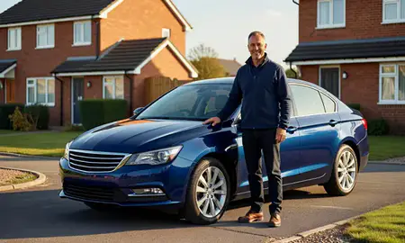 Customer with their delivered car in Gateshead, Tyne and Wear, United Kingdom