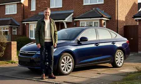 Customer with their delivered car in Jarrow, Tyne and Wear, United Kingdom