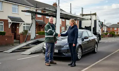 Vehicle owner beside their delivered car in Jarrow, Tyne and Wear, United Kingdom