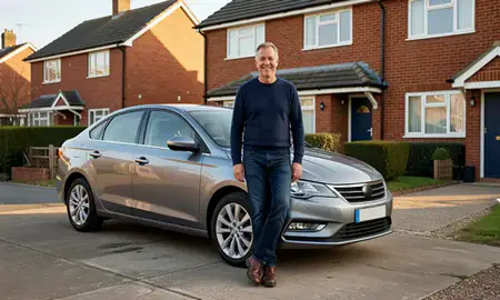 Customer with their delivered car in Longbenton, Tyne and Wear, United Kingdom