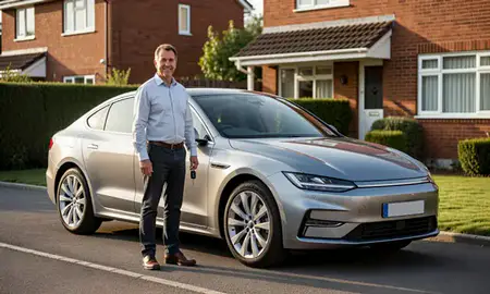 Car delivered to a driveway in Longbenton, Tyne and Wear, United Kingdom
