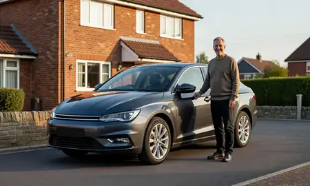 Customer with their delivered car in Newcastle upon Tyne, Tyne and Wear, United Kingdom