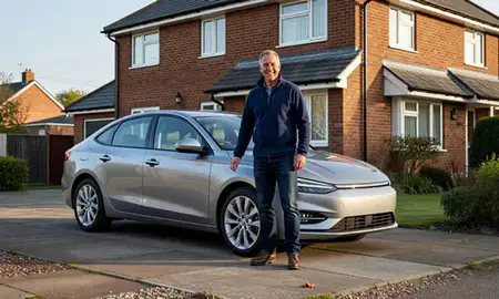 Customer with their delivered car in South Shields, Tyne and Wear, United Kingdom