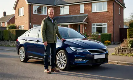 Customer with their delivered car in Sunderland, Tyne and Wear, United Kingdom