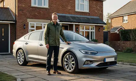 Customer with their delivered car in Tynemouth, Tyne and Wear, United Kingdom