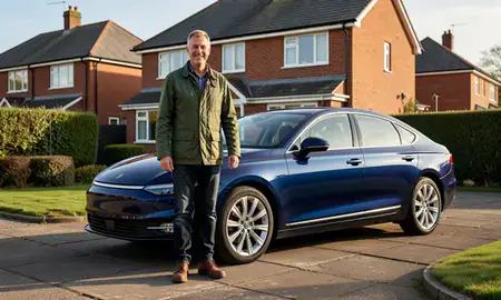 Customer with their delivered car in Wallsend, Tyne and Wear, United Kingdom