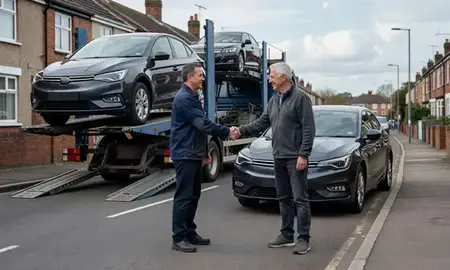 Vehicle owner beside their delivered car in Washington, Tyne and Wear, United Kingdom