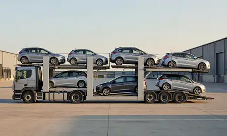 Car transporter parked in an industrial area of Washington, Tyne and Wear, United Kingdom