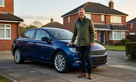 Customer with their delivered car in Whitley Bay, Tyne and Wear, United Kingdom