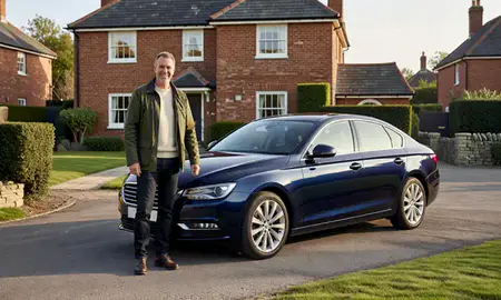 Customer with their delivered car in Royal Leamington Spa, Warwickshire, United Kingdom