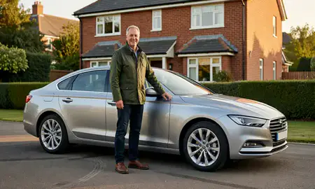 Customer with their delivered car in Rugby, Warwickshire, United Kingdom