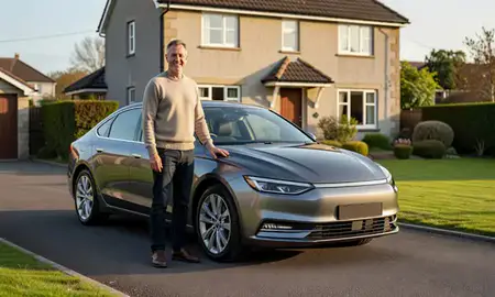 Customer with their delivered car in West Glamorgan, United Kingdom