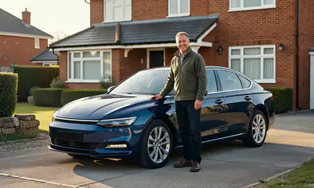 Customer with their delivered car in Neath, West Glamorgan, United Kingdom