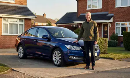 Customer with their delivered car in Swansea, West Glamorgan, United Kingdom