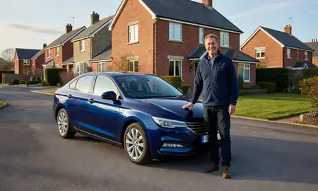 Customer with their delivered car in Livingston, West Lothian, United Kingdom