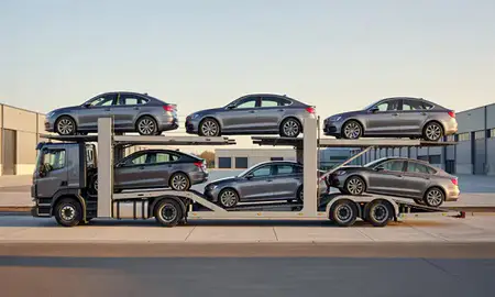 Car transporter parked in an industrial area of Coventry, West Midlands, United Kingdom