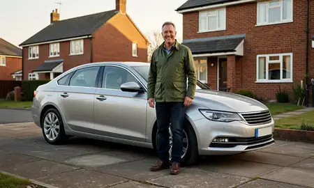 Customer with their delivered car in Halesowen, West Midlands, United Kingdom