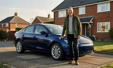 Customer with their delivered car in Smethwick, West Midlands, United Kingdom