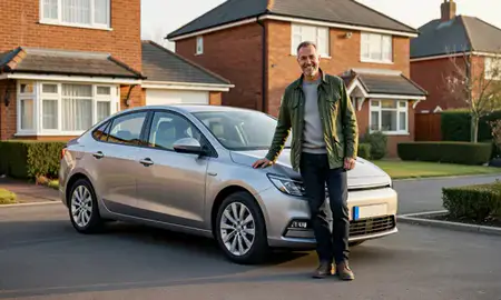 Customer with their delivered car in Stourbridge, West Midlands, United Kingdom