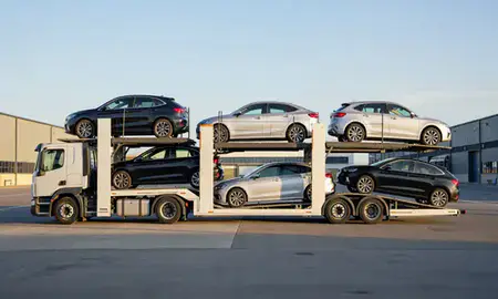 Car transporter parked in an industrial area of Walsall, West Midlands, United Kingdom
