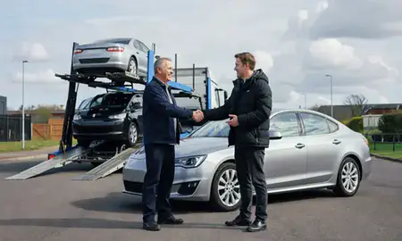 Vehicle owner beside their delivered car in West Bromwich, West Midlands, United Kingdom