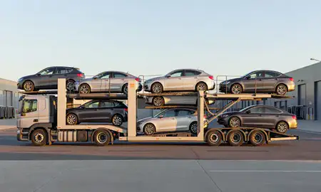Car transporter parked in an industrial area of West Bromwich, West Midlands, United Kingdom