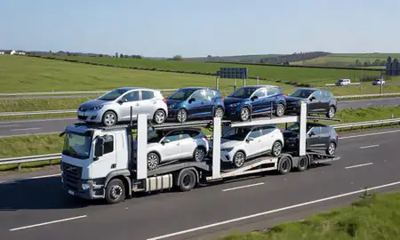 Multi-level car carrier on the motorway to Willenhall, West Midlands, United Kingdom