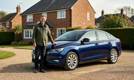Customer with their delivered car in West Sussex, United Kingdom