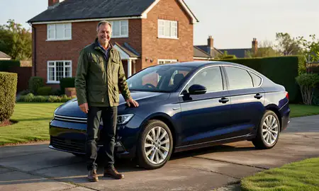 Customer with their delivered car in Bognor Regis, West Sussex, United Kingdom